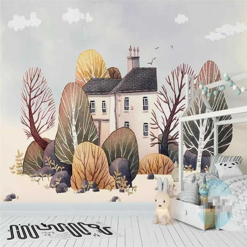 

Custom photo wallpaper Nordic minimalist hand-painted forest animals children's house wall professionally produced murals