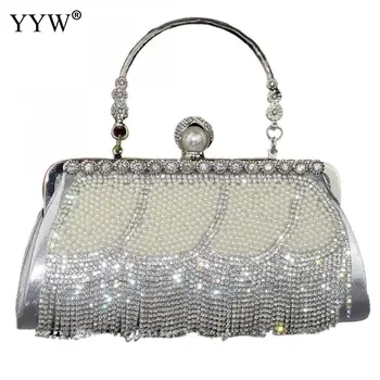 

Diamonds Beaded Metal Evening Bags For Wedding Bag 2019 Rhinestones Tassel Clutch Chain Shoulder Messenger Purse Wedding Clutch