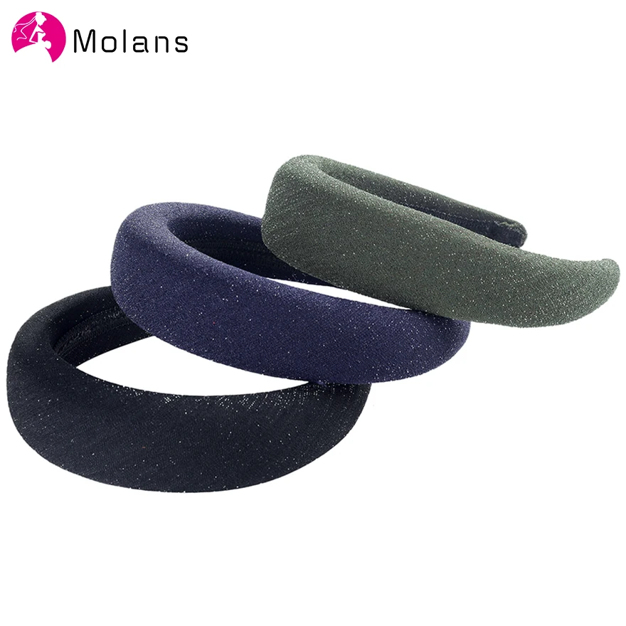 

MOLANS Glitter Padded Sponge Hairbands 4.5cm Thick Simple Elegant Headbands for Women Grey Wine Wide Hair Hoops Girls Headpieces