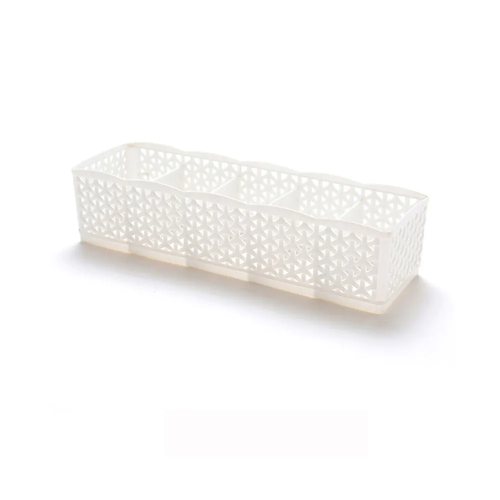 Прочный 5 ячеек пластиковый органайзер коробка для хранения галстук бюстгальтер носки ящик косметический Органайзер аккуратный дропшиппинг 27 см x 6,5 см x 8,5 см 712 - Цвет: White