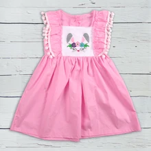 Пасхальное Эксклюзивное платье для маленьких девочек, детская одежда, хлопковая детская одежда, новейшее платье с вышивкой для Пасхи, LYQ811-374