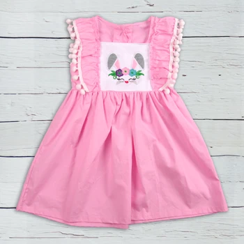 

Easter Toddler Girls Boutique Dress Kids Wear Cotton Children Clothes Latest Embroidery Dress For Easter LYQ811-374