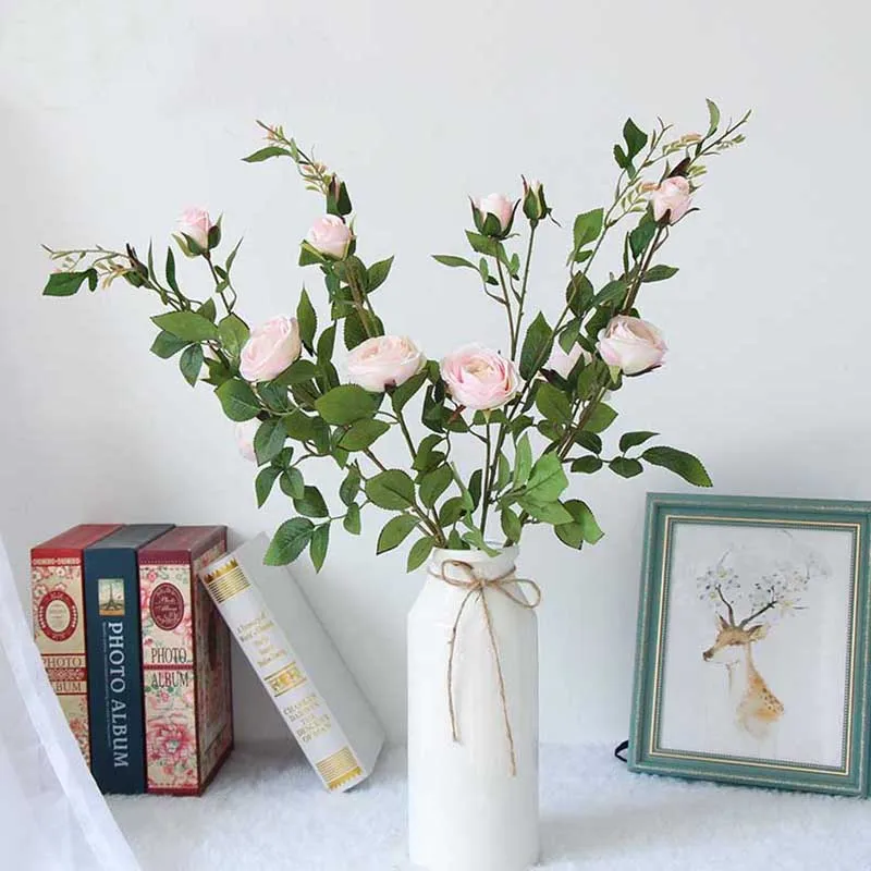 

98cm Long Artificial Rose Flowers Silk Simulation Roses Fake Flower Branch 9 Heads for Home Wedding Decoration Vase Arrangement