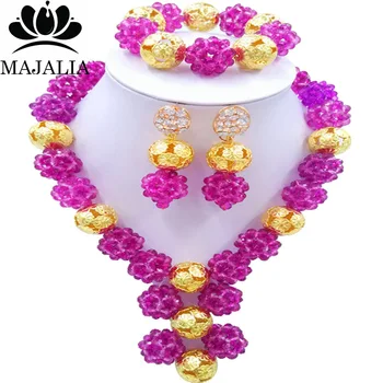 

Majalia Fashion Nigerian Wedding Set African Jewelery Set Purple Crystal Bride Jewelry Sets 1CZ009
