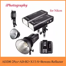 Godox AD200 2.4 г TTL flash 2 шт. + ad-b2 + x1t-n + Bowens Отражатели 400 Вт стробоскопа вспышкой для nikon