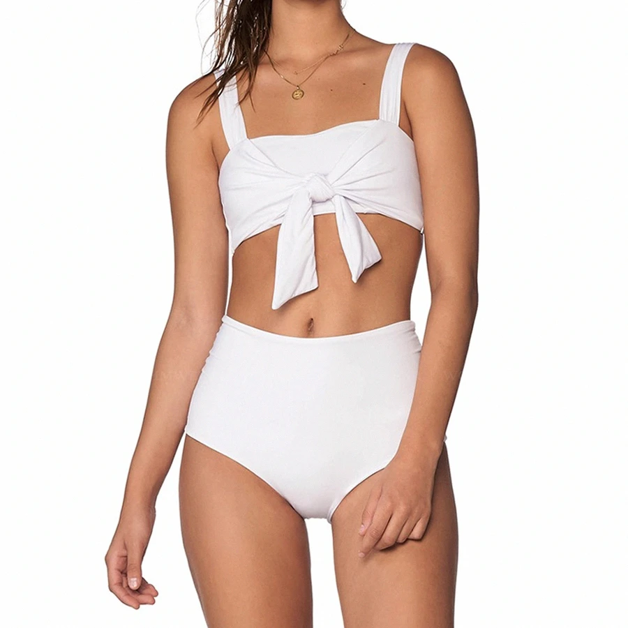 

2019 Factory new white Bikinis Set Bandeau shoulder Tied Swimwear biquini Women Push up Swimsuit Maillet De bain mujer Drop ship