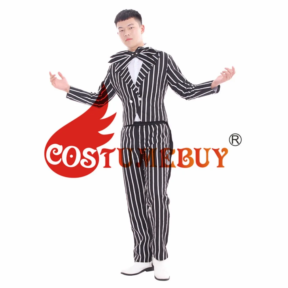 CostumeBuy/мужской костюм "Кошмар перед Рождеством" Джек Скеллингтон полосатый топ и брюки костюм на Хэллоуин Любой Размер L920