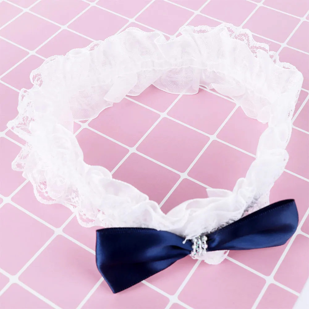 

Baby Girl Elastic Hairband Blue Bow Tie Headband Infant Girl White Lace Hair Accessories Exquisite