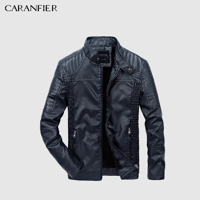 CARANFIER новая мужская кожаная куртка зимняя мода Высокое качество PU Повседневная Байкерская верхняя мужская куртка и пальто XL 2XL 3XL
