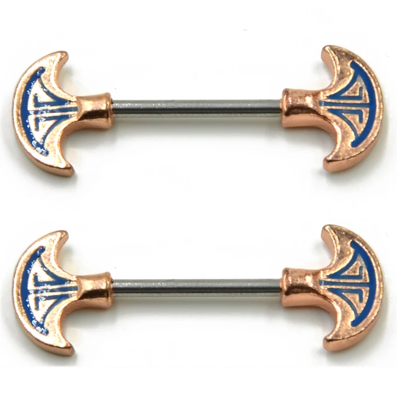 Showlove 2Pcs розовое золото орнамент топор кольца штанги для сосков пирсинг 14G соска