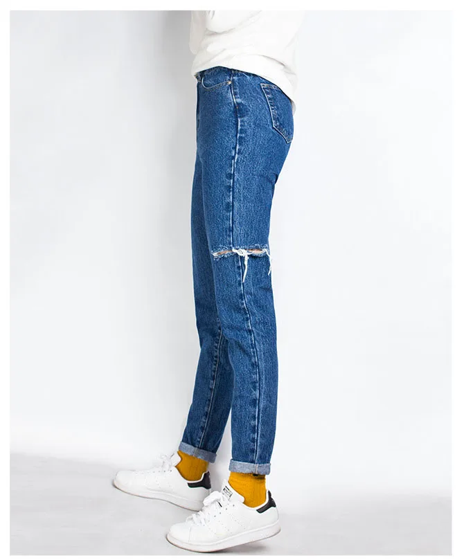 Jeans fashion high waist BF street style broken copper casual jeans ladies trousers (8)