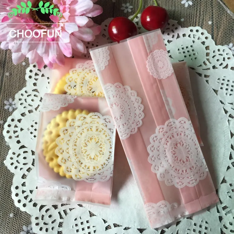 

50pcs/lot 5.5*13.5cm Pink PE White Side Gusset Plastic Bags for Cookie Gift DIY Package Wedding Party Candy Packaging Bag BZ255