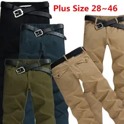 Плюс Размеры 28 ~ 38,40, 42,44, 46 Для мужчин s прямые штаны, чиносы мужской Повседневное брюки Для мужчин твила темная стирка джинсы хаки Армейский