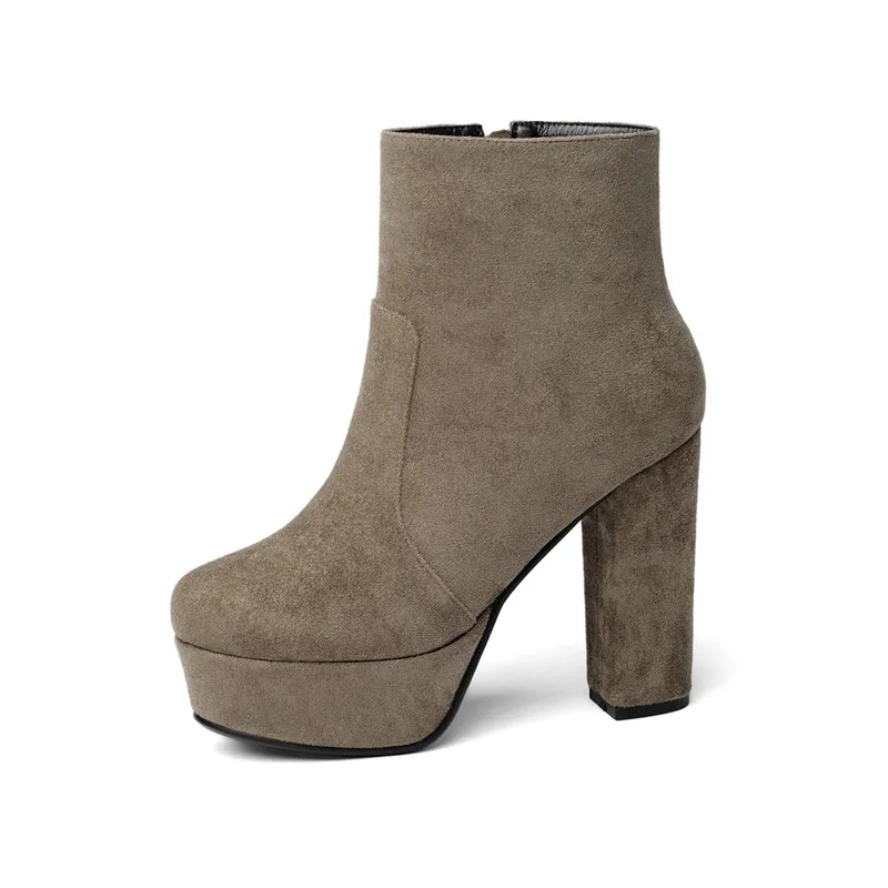 ASUMER/Модная зимняя обувь на платформе женские замшевые ботильоны с круглым носком женские ботинки на Высоком толстом каблуке для выпускного вечера размеры 34-43 - Цвет: khaki