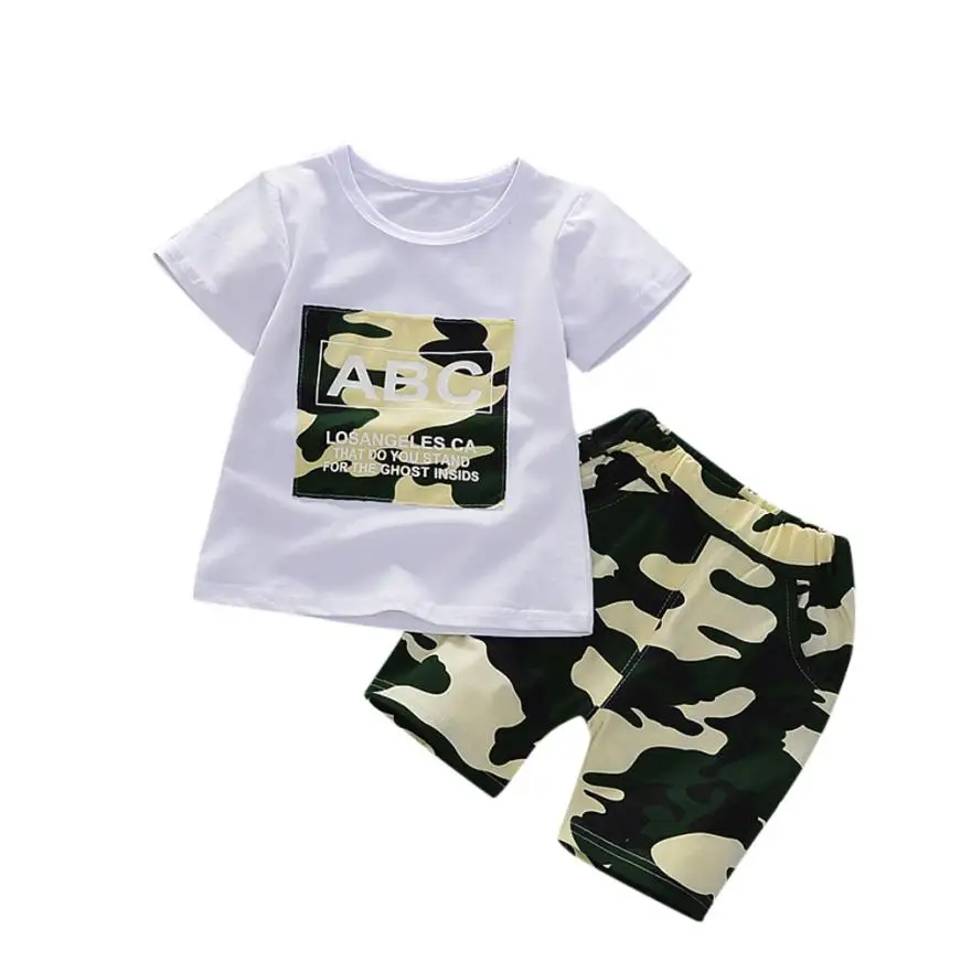 2018 kids Baby Boys clothes summer short set boutique Outfits T-shirt Tops+Camouflage Shorts Pants child boy clothes Set