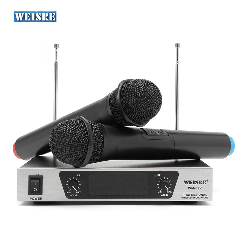 

WEISRE WM-09V Professional VHF Karaoke Wireless Microphone System Transmitter Dual Handheld Microphones Mic With Receiver