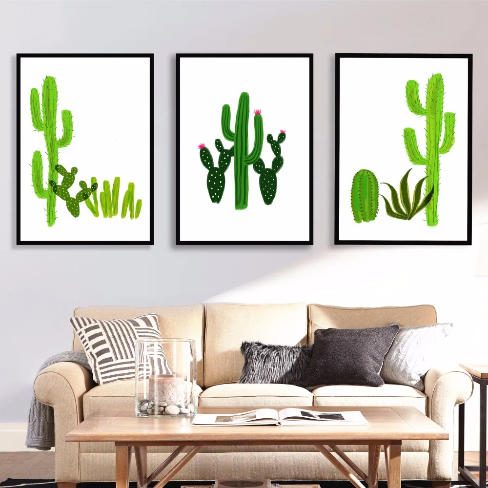 Minimalist Cactus Artwork Canvas Art Print Painting Poster Wall