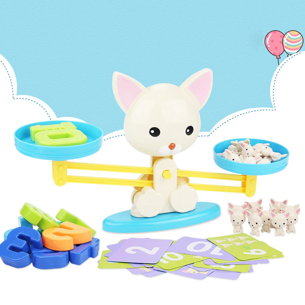 Math Match Game Board Toys Monkey Cat Match Balancing Scale Number Balance Game Kids Educational Toy to Learn add and subtract