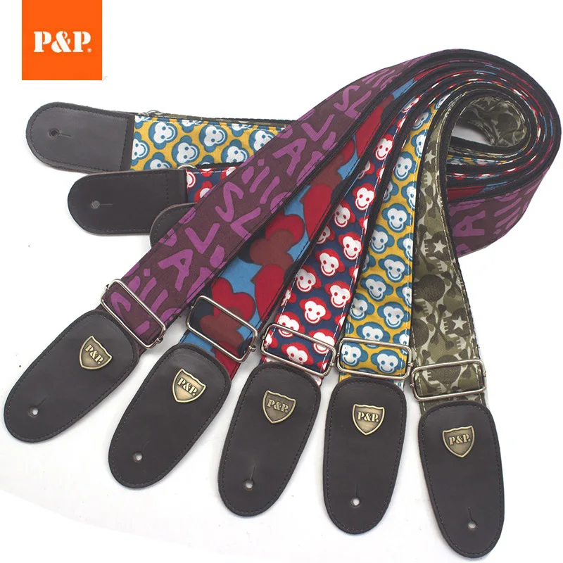 Guitar Strap Print Double Leather Genuine Cotton Thicken 5cm Wide Adjustable Guitar Strap Folk Electric Guitar Strap Guitar Strap Print Double Leather Genuine Cotton Thicken 5cm Wide Adjustable Guitar Strap Folk Electric Guitar Strap