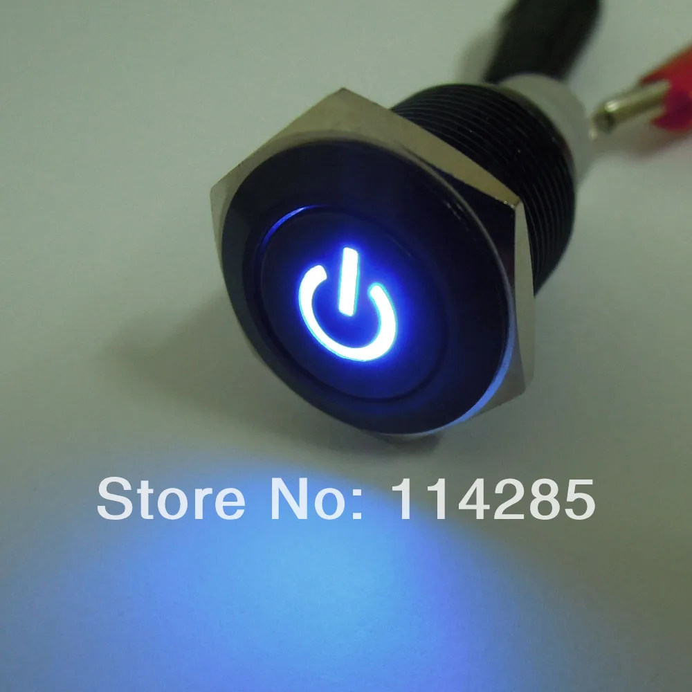 16mm 12V White Power/Angel Circle LED Metal Latching On/Off Push Button Switch