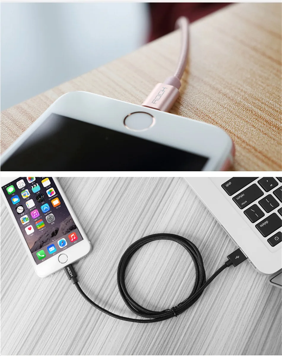 ROCK Metal MFI сертифицированный кабель Lightning-USB для iPhone 5 SE 6 6s 7 plus iPad нейлоновая оплетка волоконный кабель для быстрой зарядки iPhone