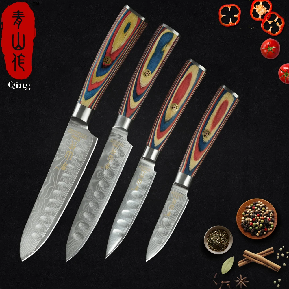 

QING Kitchen Knife Set 3" Paring 4" Utility 5" Slicing 6" Chef Knife Japanese 67 Layers VG10 Damascus Steel Knives Cooking Tools