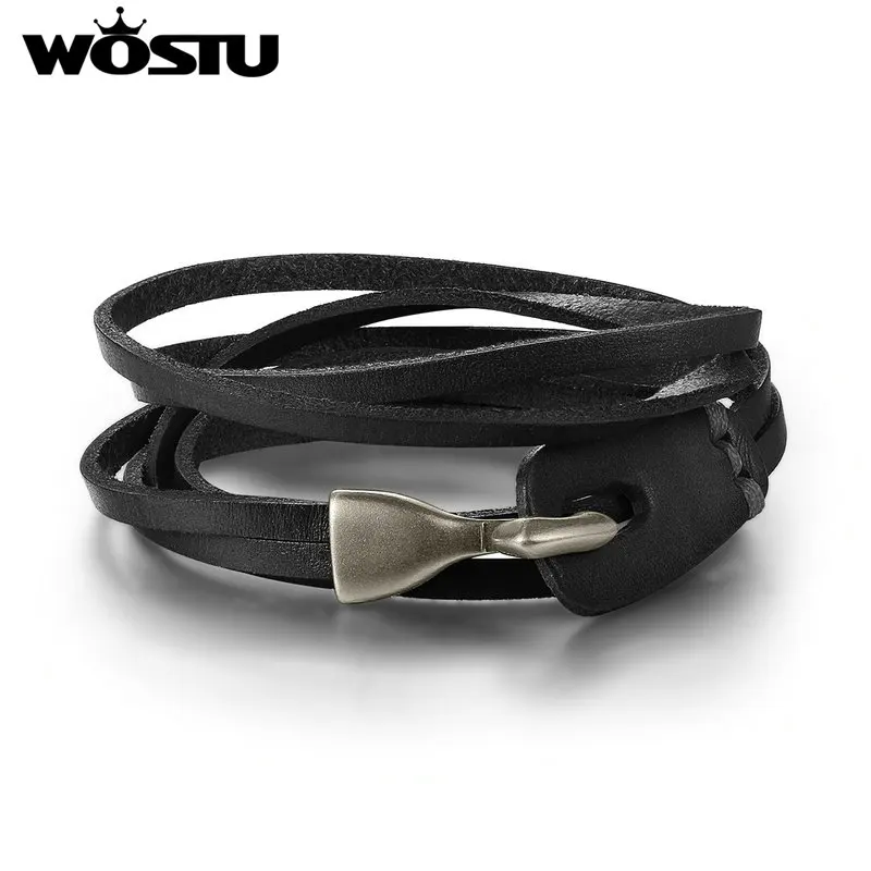 

WOSTU 2019 Hot Sale Genuine Top Layer Leather Wrap Vintage Bracelet Trendy Jewelry For Men Women Fashion Pulseira Gift XCJ0289