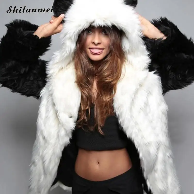d Manteau Survêtement 4 Dessinée A Hiver 2017 Faux c Longue b Couleurs L'oreille De Coiffe Veste Mode Bande Avec Nouvelle Style Femmes Section Renard Fourrure ASwFq