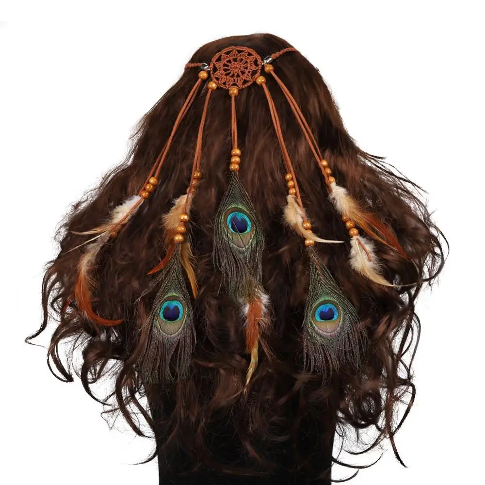 Girlgo головная повязка с индийским пером аксессуары для волос для женщин этнические хиппи Ловец перо головной убор павлин ювелирные изделия подарок - Окраска металла: Style 9