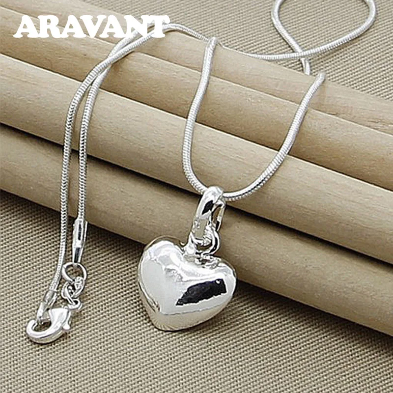925 Silver Heart Pendant Necklace Chain For Women Girls Silver Jewelry AliExpress