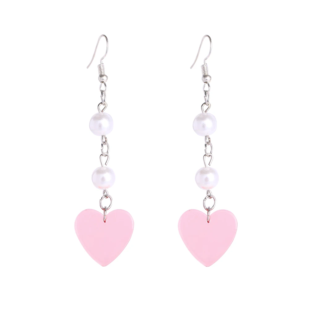 

1 Pair Lovely Girl Sweet Pink Plastic+Alloy+Simulated-pearl Heart Simulated Pearl Earring for Women