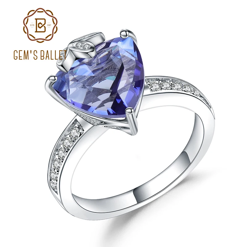 

Gem's Ballet 5.89Ct Natural Iolite Blue Mystic Quartz Gemstone Triangle Rings for Women 925 Sterling Silver Jewelry Fine Rings