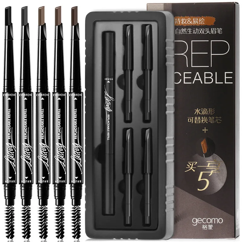 

a box of 5 Double head Automatic Pencil Cosmetics Makeup Tint Natural Long Lasting Eyebrow Waterproof Eye Brow Up Eye Makeup