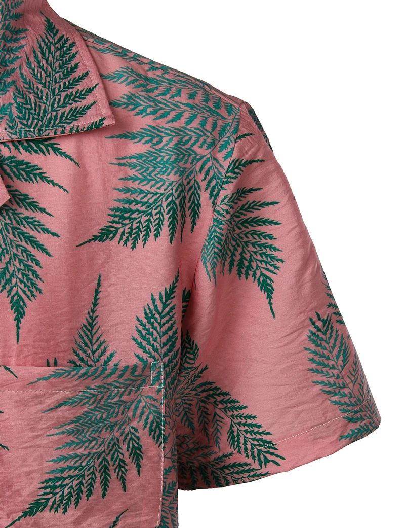 Goedkoop Mens Hipster Casual Korte Mouw Hawaiian Aloha Shirts 2019 Zomer Nieuwe Button Down Tropische Mannen Strand Shirt met Pocket Roze 2XL