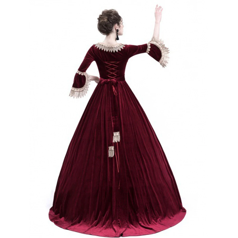 High Quality Medieval Dress Women Vintage Sqaure Collar Long Dresses Costume Renaissance Gothic Costume Gown Halloween Cosplay