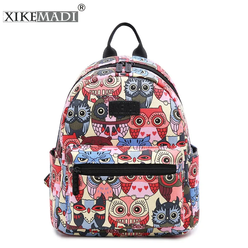

Owl Printing Mini Backpacks Small Women Canvas Backpack School Bags For Teenage Girls Bookbag Casual Dailypack Bag mochila 2019