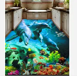 Пользовательские 3d фото обои 3d настенные фрески обои Sea world dolphin спальня 3 d пол ПВХ обои украшения дома гостиная