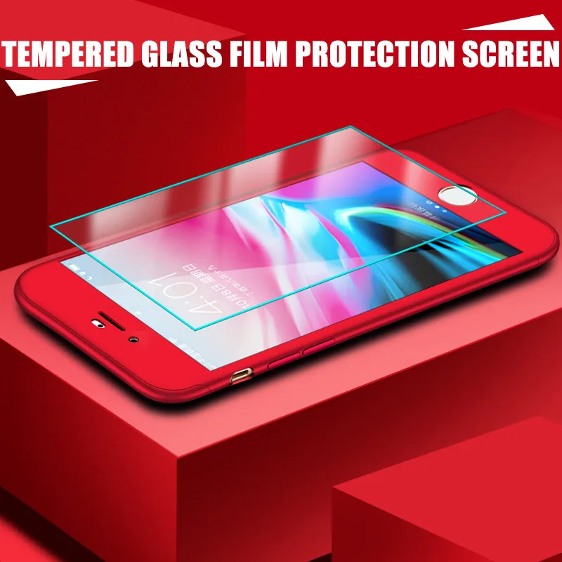 QSEHPO 360 Full Cover Phone Case For iPhone X 8 6 6s 7 PC Protective Cover For iPhone 7 8 Plus 6S 6 S Plus Case Cover With Glass QSEHPO 360 Full Cover Phone Case For iPhone X 8 6 6s 7 PC Protective Cover For iPhone 7 8 Plus 6S 6 S Plus Case Cover With Glass
