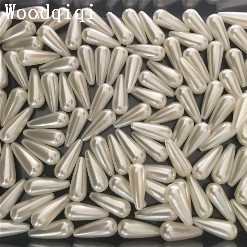 

100g/bag Water droplets ABS imitation pearl straight hole beaded plastic Shaped rice white imitation pearl 8*20mm