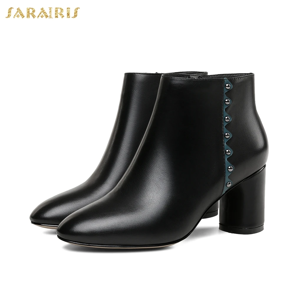 

SARAIRIS New Arrivals Wholesale High Heels Natural Cow Genuine Leather Boots Women Shoes Elegant Lady Shoes Woman Ankle Boots