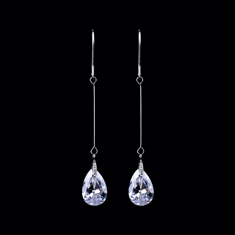 

NEW ARRIVAL FISH BONE HOOK EARRINGS DANGLE CLEAR CZ CRYSTAL LONG HOOK EARRINGS GLE0238