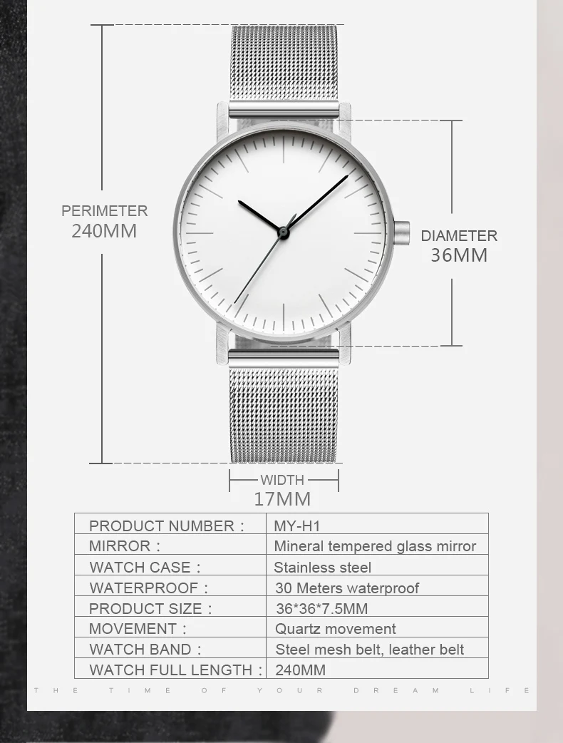 Bauhaus минималистичный стиль кожаные часы Swiss Rhonda 763 движение Минимальный 36 мм из нержавеющей стали Meshbelt Пара часы MY-H1