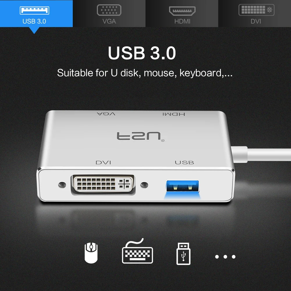 4в1 USB type-c к VGA DVI-I конвертер USB C к HDMI 1080P HD USB 3,0 концентратор адаптер для Macbook планшет монитор ноутбука