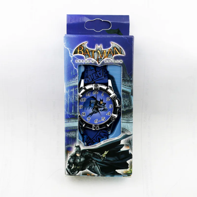 Детские часы с Бэтменом из мультфильма Человек-паук Бен 10 Supreman детские часы для мальчиков с кожаным ремешком кварцевые часы Reloj Nino подарок для мальчика - Цвет: batman Blue