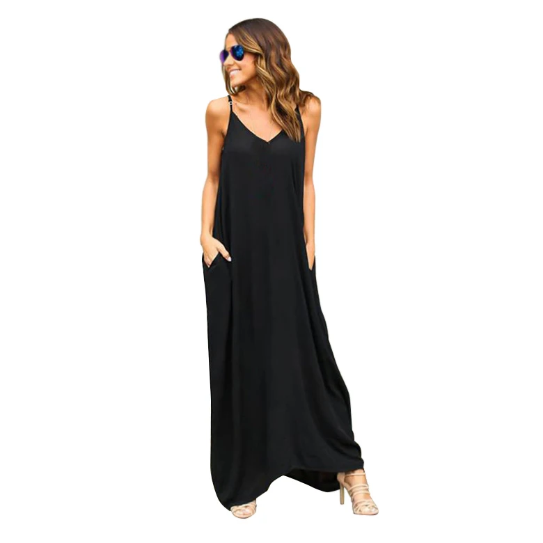 black spaghetti strap dress loose