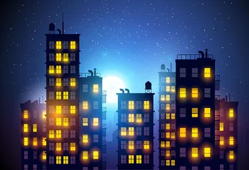 

Custom vinyl Moon Night Photo Background Dark Blue Sky City Buildings Children newborn Party Themed Photography backdrop
