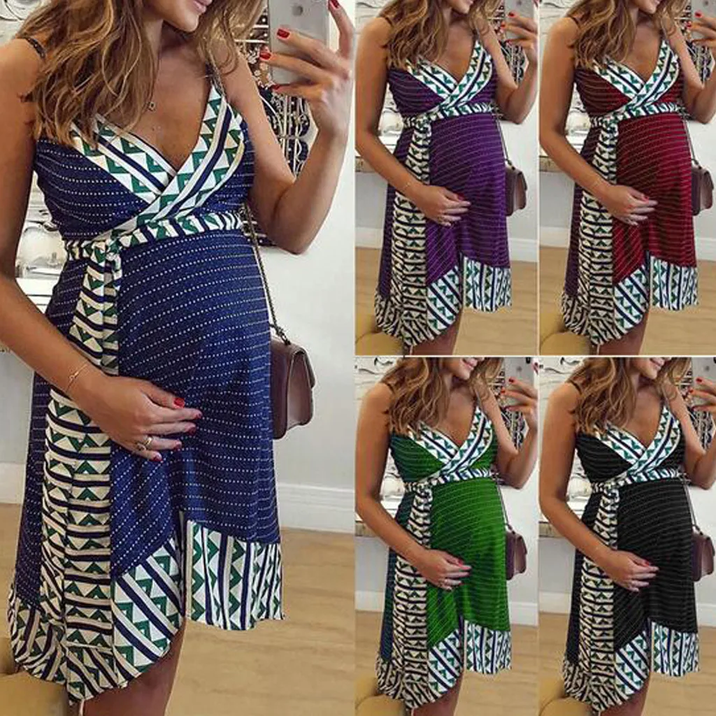 

Maternity Dresses Fashion Women Nursing Striped Summer Backless Dress Ropa Premama Photography Props Clothes For Pregnant Women