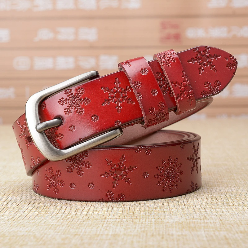 

Bycobecy 2019 Fashion New Cinturon Mujer Korean Style 3d Snowflake Print Women Nice Belt Cow Genuine Leather Buckle Strap Jeans