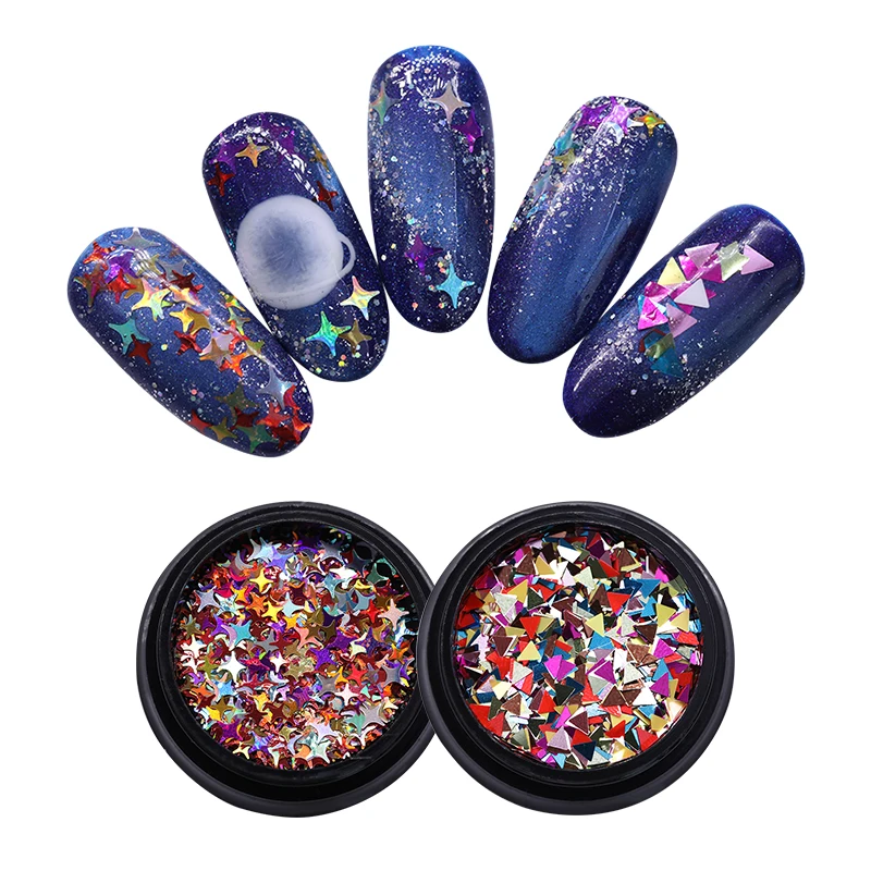 

2 Boxes Nail Sequins Flakies Paillette Four-pointed Star Sequins Colorful Manicure DIY Tips 3D Nail Art Decoration