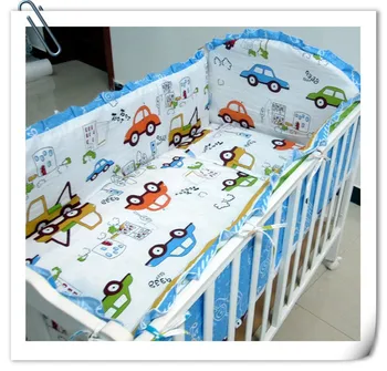 Cama de bebé de coche de dibujos animados, alrededor de cuna, juego de ropa de cama para desmontar y lavar, protección de seguridad para bebé (4 parachoques + sábana + funda de almohada)